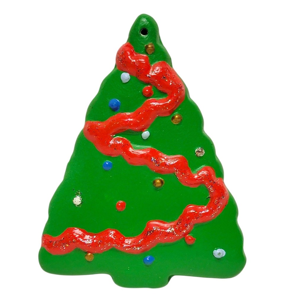 Christmas Tree Ornament Ceramic Bisque Hand Painted Holiday Novelty Decoration